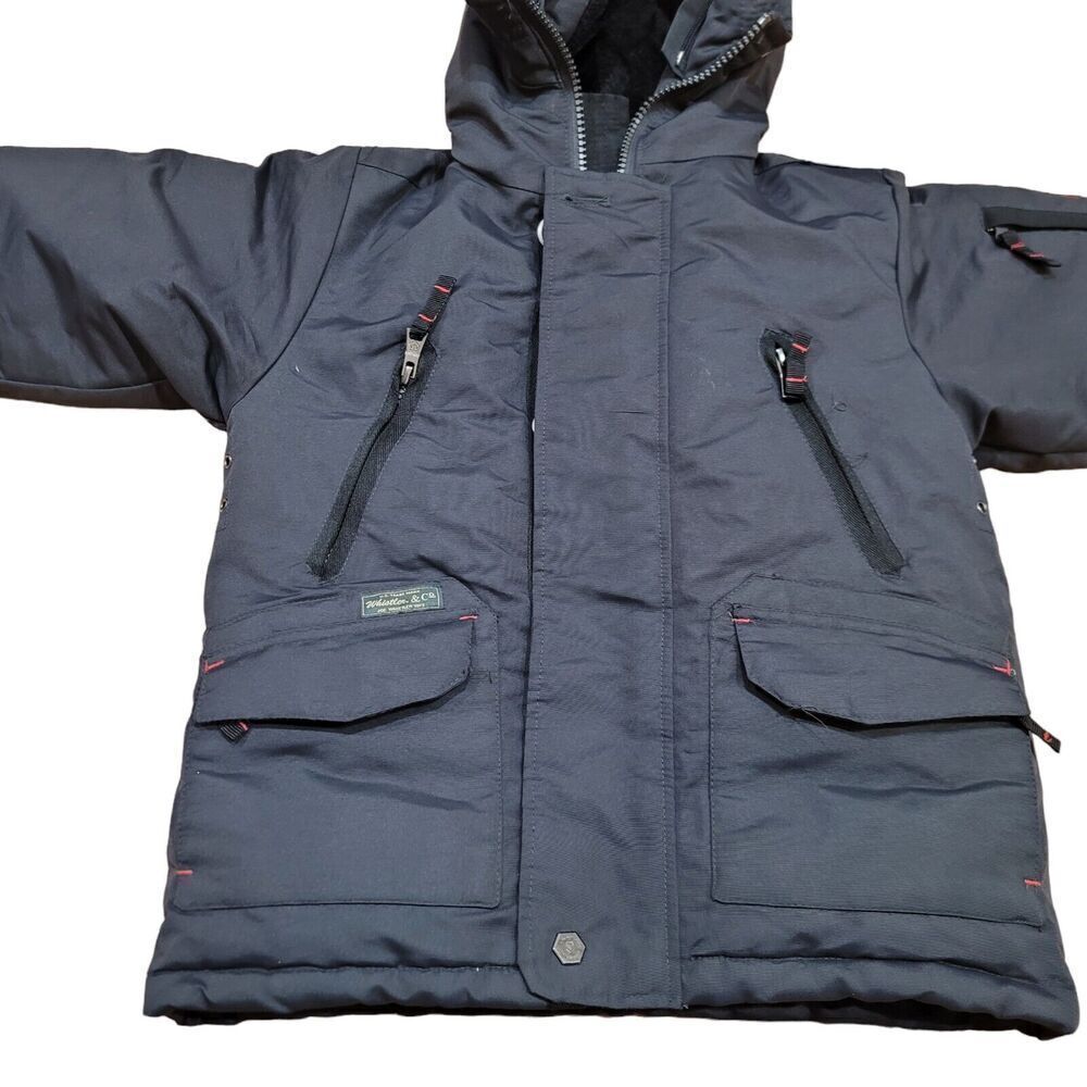 J Whistler Boys Jacket Size 6 Multi Pockets Water Resistant Black Hooded